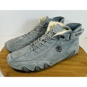 Clohoo Mens Grey Beige Suede Ankle Boots Comfort Shoes Size 40 US 7 Non Slip